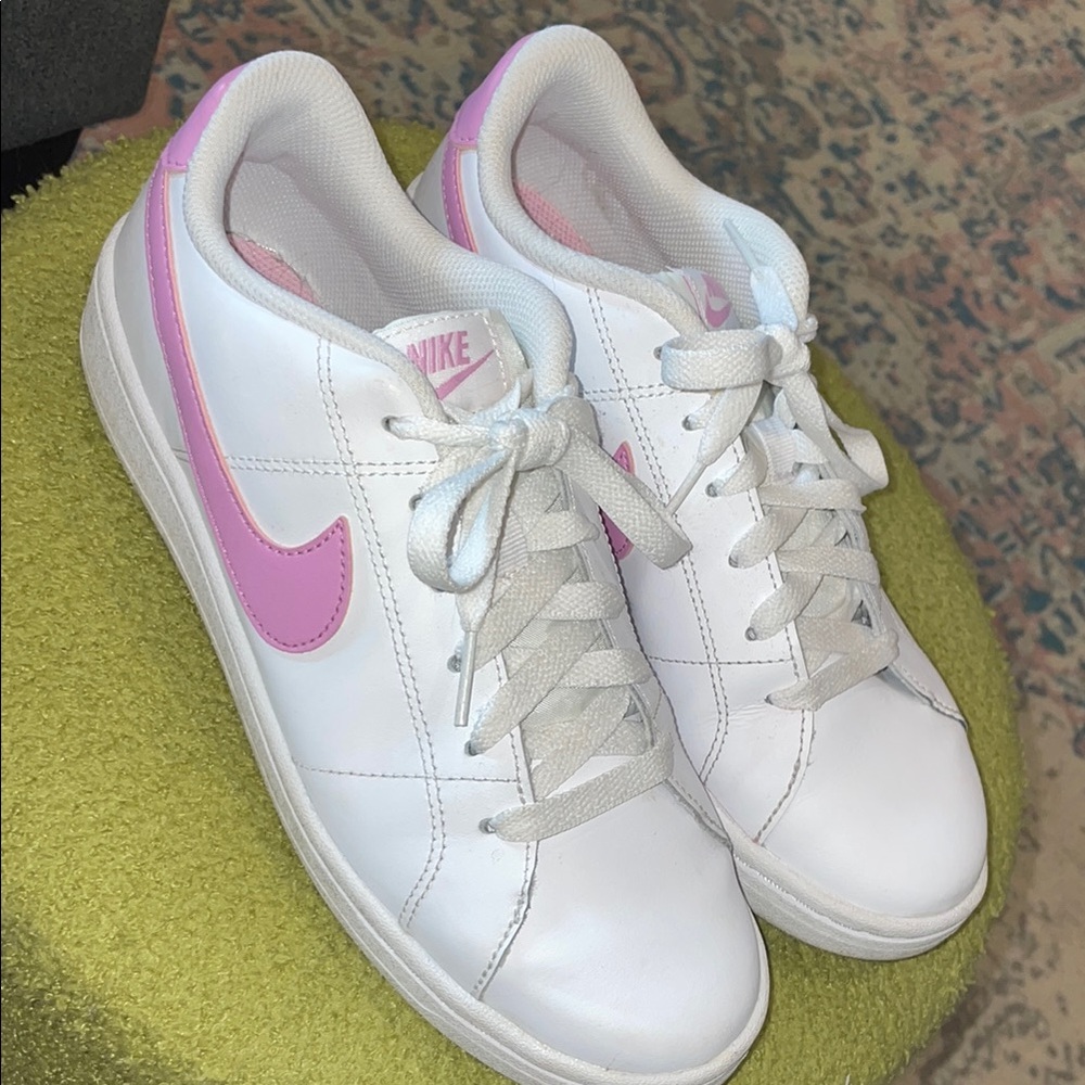 Nike White and Pink Court Style Sneakers